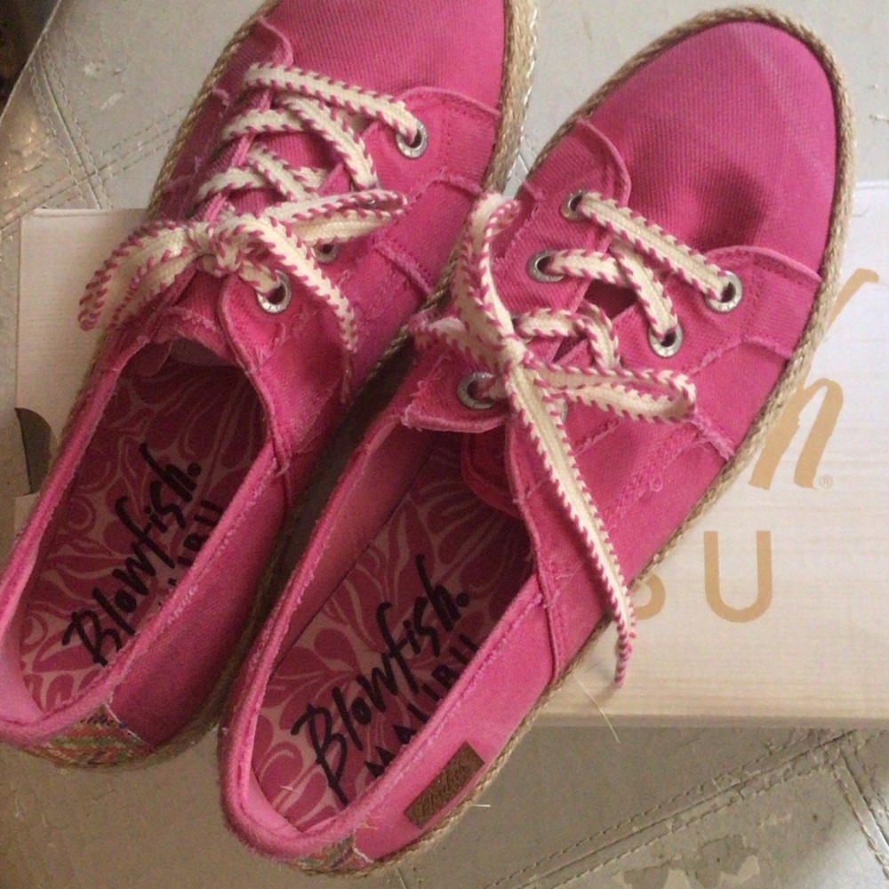 Blowfish Hot Pink Canvas Espadrille Sneakers with Cream Braided Laces